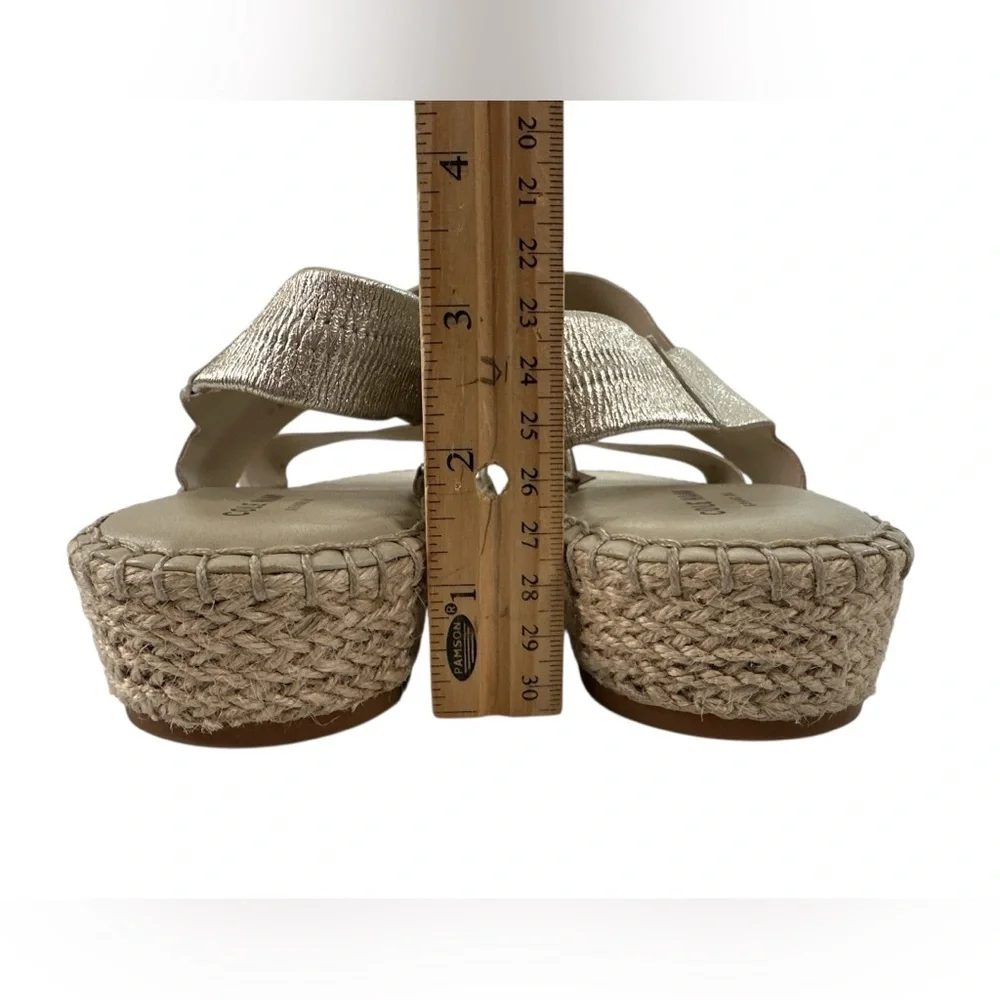 Cole Haan Cloudfeel Espadrille Sandals Soft Gold Metallic Leather Natural Jute 7